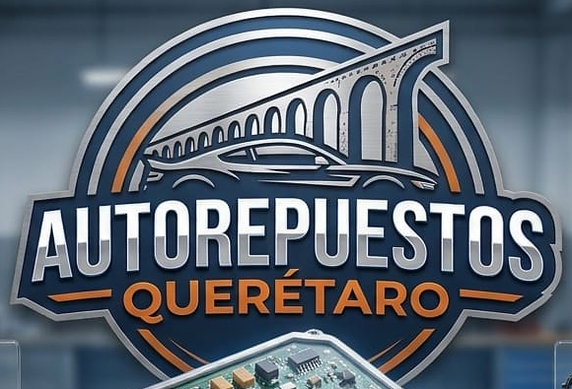 Emblema de Autorepuestos Querétaro con el acueducto y un auto